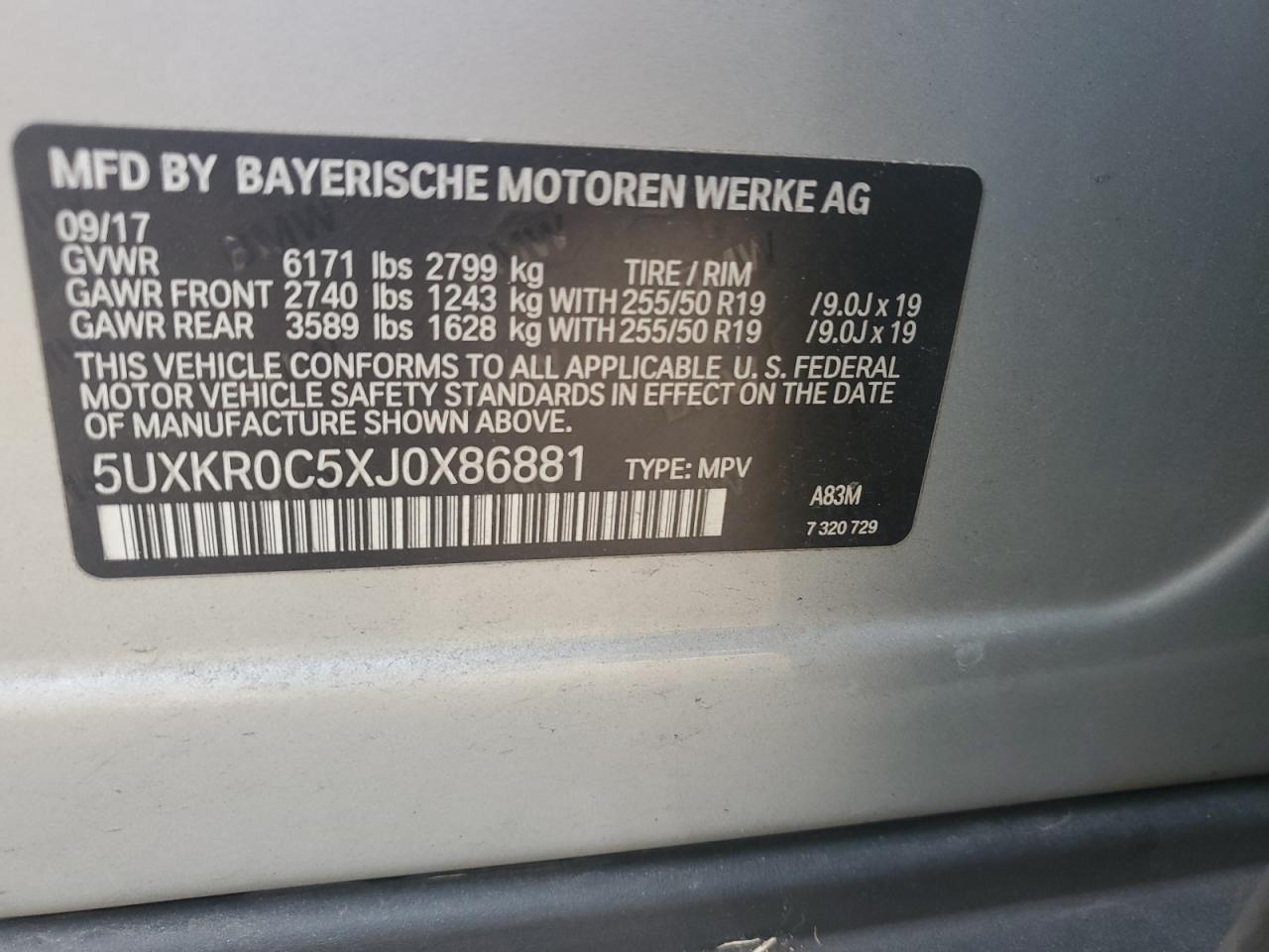 2018 BMW X5 VIN 5UXKR0C5XJ0X86881 Copart auction photo, front end / undercarriage damage thumbnail 12