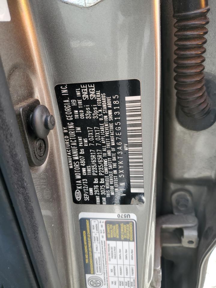 2014 KIA Sorento VIN 5XYKT3A67EG513185 Copart auction photo, side / rear end damage thumbnail 14