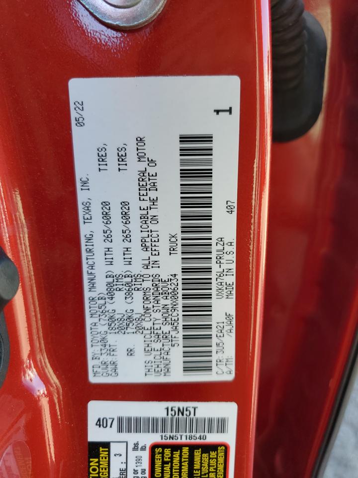2022 Toyota Tundra VIN 5TFJA5EC9NX006234 Copart auction photo, side damage thumbnail 12