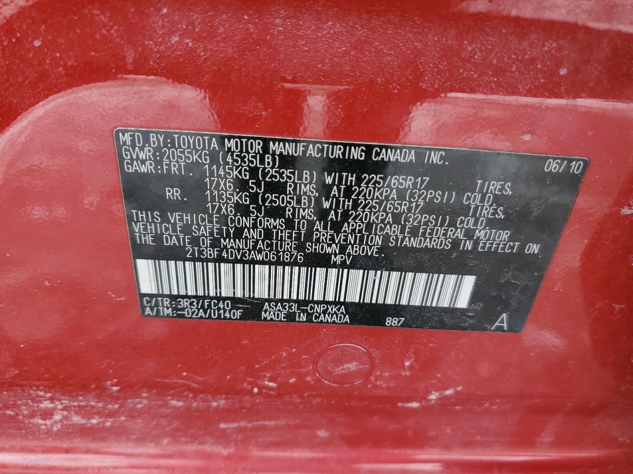 2010 Toyota RAV 4 VIN 2T3BF4DV3AW061876 Copart auction photo, minor dent/scratches damage thumbnail 13