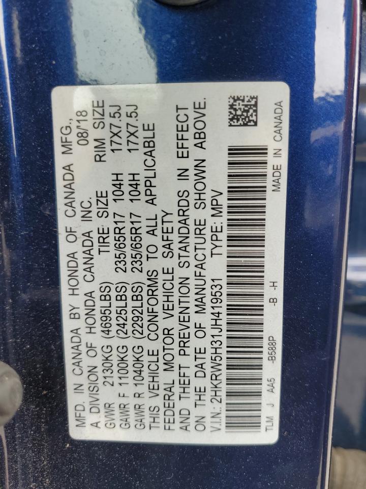 2018 Honda CR-V VIN 2HKRW5H31JH419531 Copart auction photo, all over damage thumbnail 13