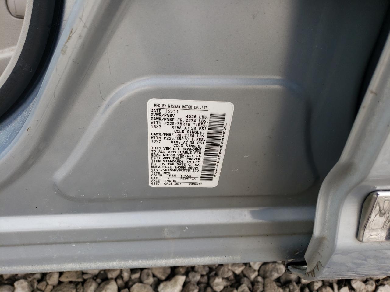 2012 Nissan Rogue VIN JN8AS5MV9CW381970 Copart auction photo, front end damage thumbnail 14