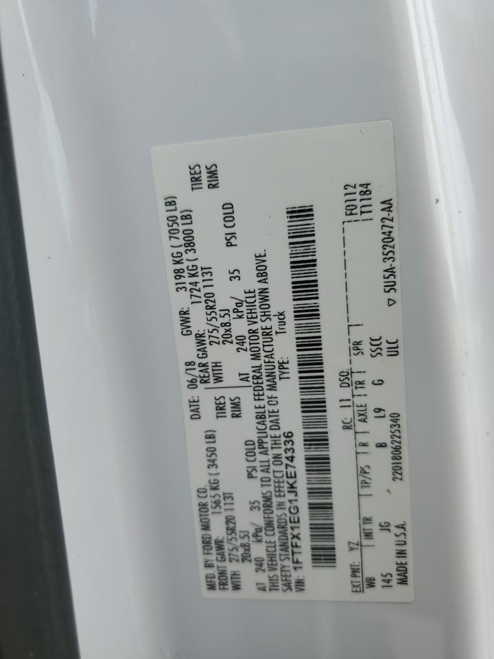 2018 Ford F-150 VIN 1FTFX1EG1JKE74336 Copart auction photo, front end damage thumbnail 12