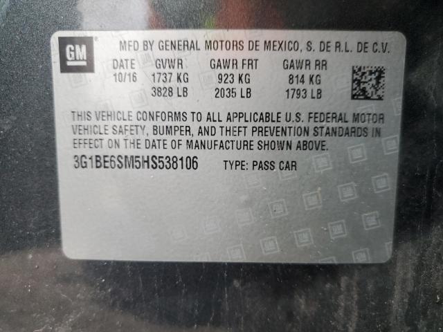 2017 Chevrolet Cruze VIN 3G1BE6SM5HS538106 Copart auction photo, side / front end damage thumbnail 12