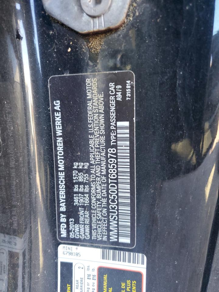 2013 MINI Cooper VIN WMWSU3C50DT685978 Copart auction photo, front end damage thumbnail 12