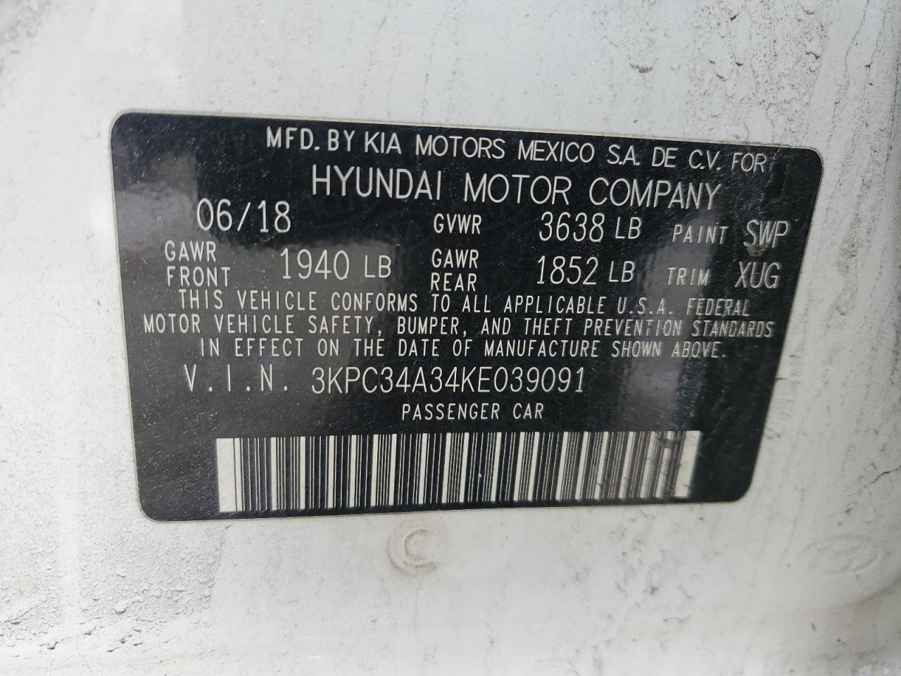 2019 Hyundai Accent VIN 3KPC34A34KE039091 Copart auction photo, front end / side damage thumbnail 14