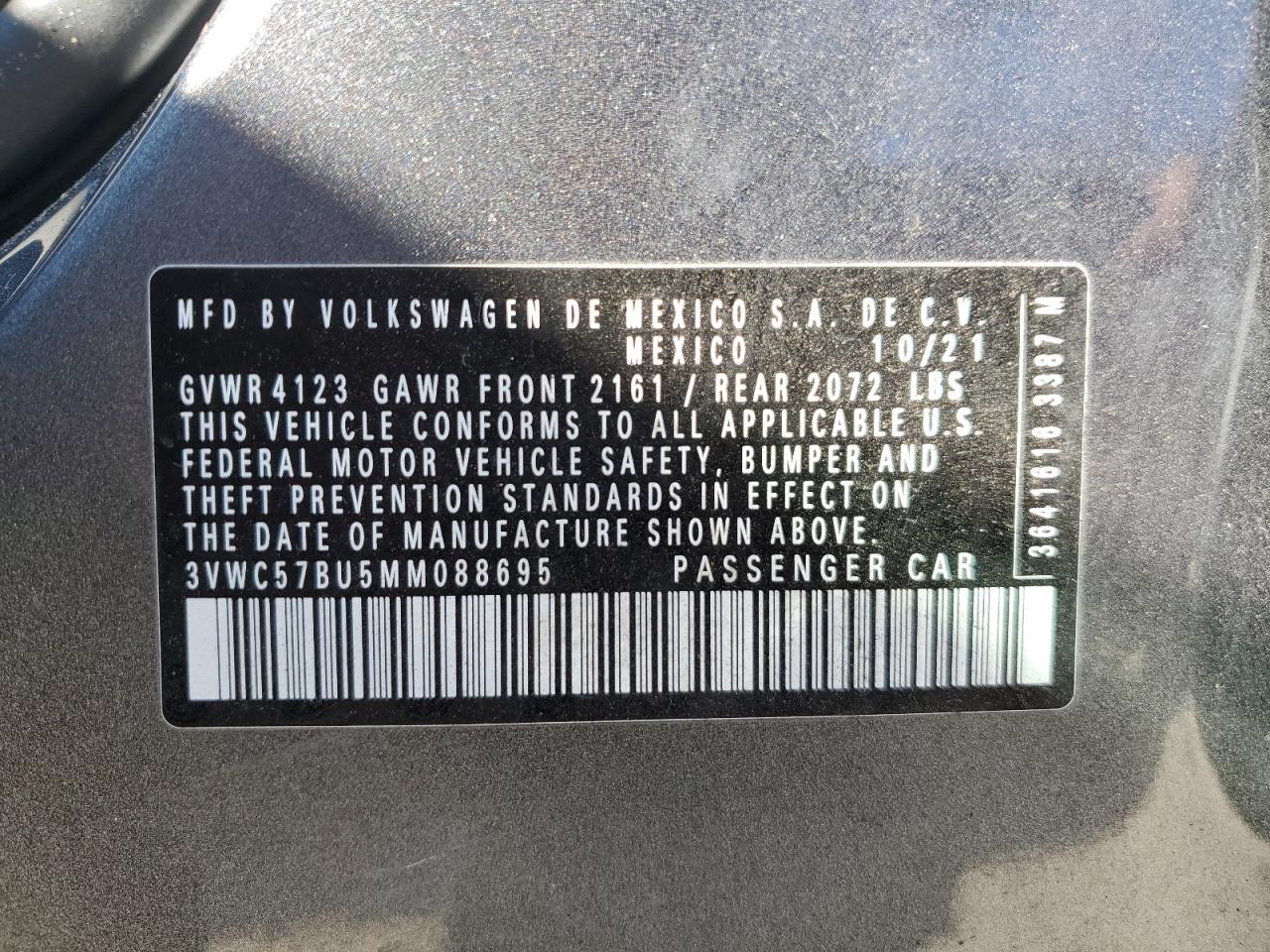 2021 Volkswagen Jetta VIN 3VWC57BU5MM088695 Copart auction photo, rear end / undercarriage damage thumbnail 14