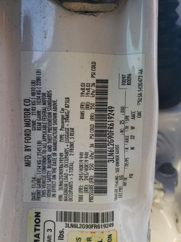 2015 Lincoln MKZ VIN 3LN6L2G90FR619249 Copart auction photo, all over damage thumbnail 14
