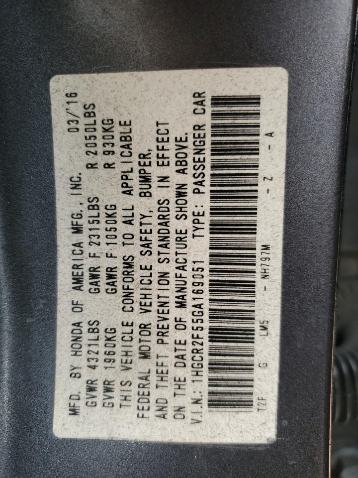 2016 Honda Accord VIN 1HGCR2F55GA169051 Copart auction photo, front end / side damage thumbnail 13