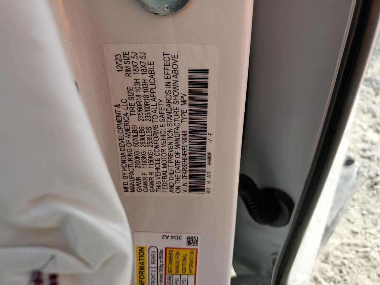 2024 Honda CR-V VIN 7FARS5H54RE018048 Copart auction photo, front end damage thumbnail 14