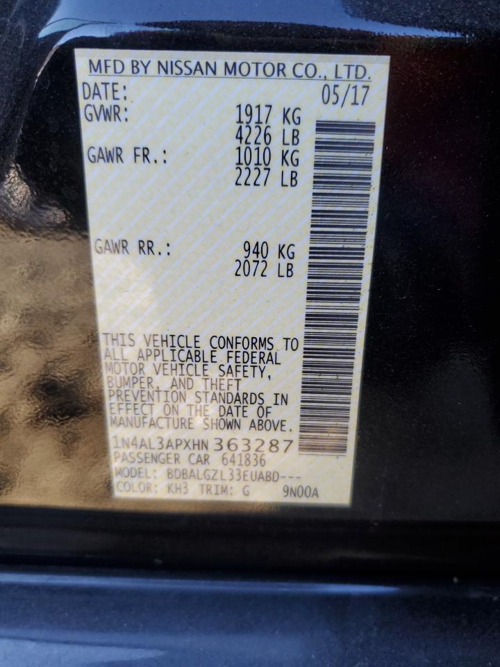 2017 Nissan Altima VIN 1N4AL3APXHN363287 Copart auction photo, front end damage thumbnail 12