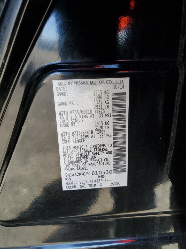 2015 Nissan Pathfinder VIN 5N1AR2MM1FC610530 Copart auction photo, rear end damage thumbnail 12