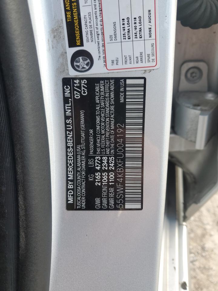 2015 Mercedes-Benz C-klasse VIN 55SWF4KBXFU004192 Copart auction photo, side damage thumbnail 12