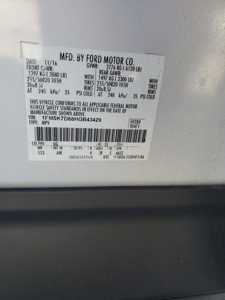 2017 Ford Explorer VIN 1FM5K7D88HGB43429 Copart auction photo, front end / rear end damage thumbnail 13