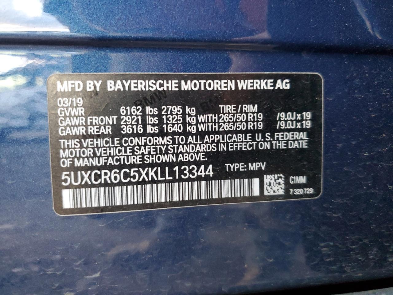 2019 BMW X5 VIN 5UXCR6C5XKLL13344 Copart auction photo, front end damage thumbnail 12