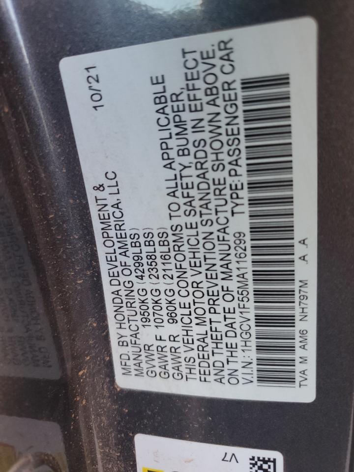 2021 Honda Accord VIN 1HGCV1F55MA116299 Copart auction photo, undercarriage / front end damage thumbnail 12