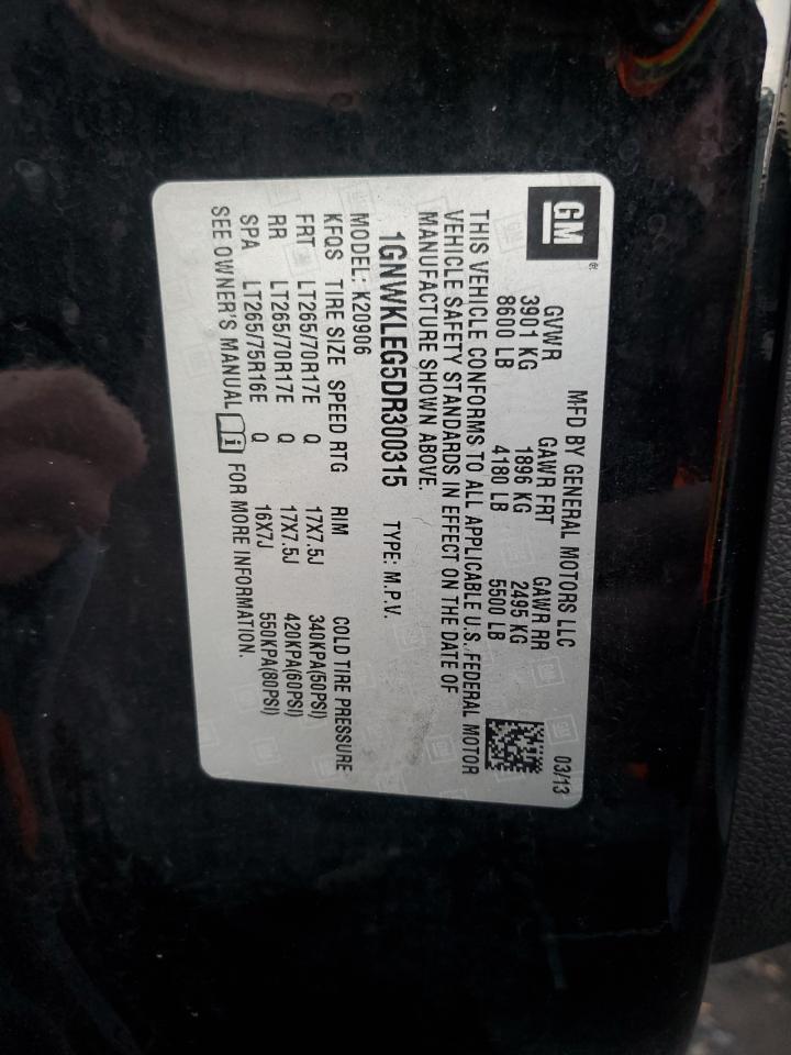 2013 Chevrolet Suburban VIN 1GNWKLEG5DR300315 Copart auction photo, rear end / side damage thumbnail 14