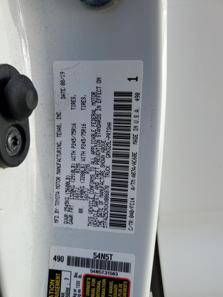 2019 Toyota Tacoma VIN 5TFAZ5CN1KX086878 Copart auction photo, rear end damage thumbnail 14