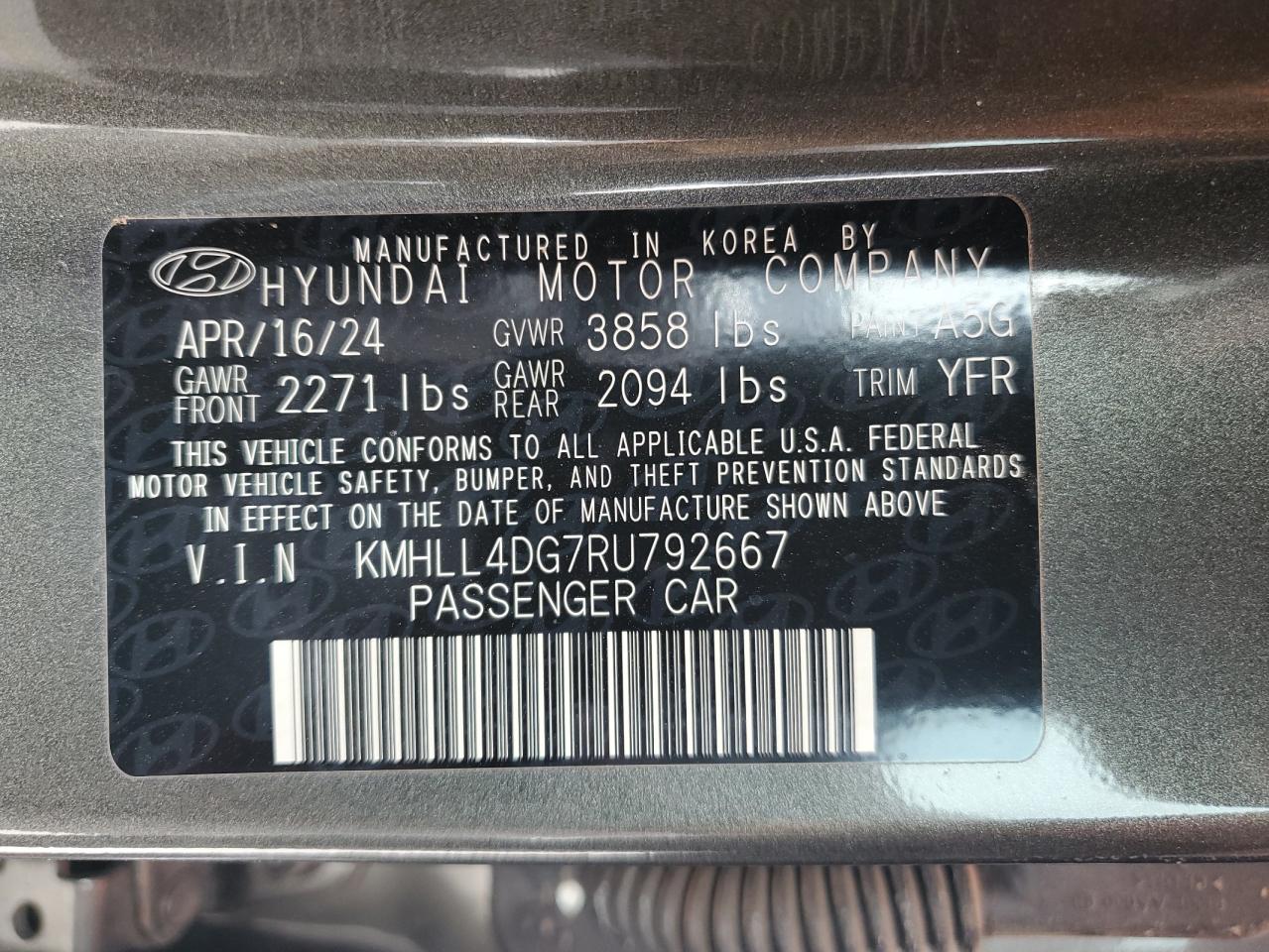 2024 Hyundai Elantra VIN KMHLL4DG7RU792667 Copart auction photo, front end damage thumbnail 14