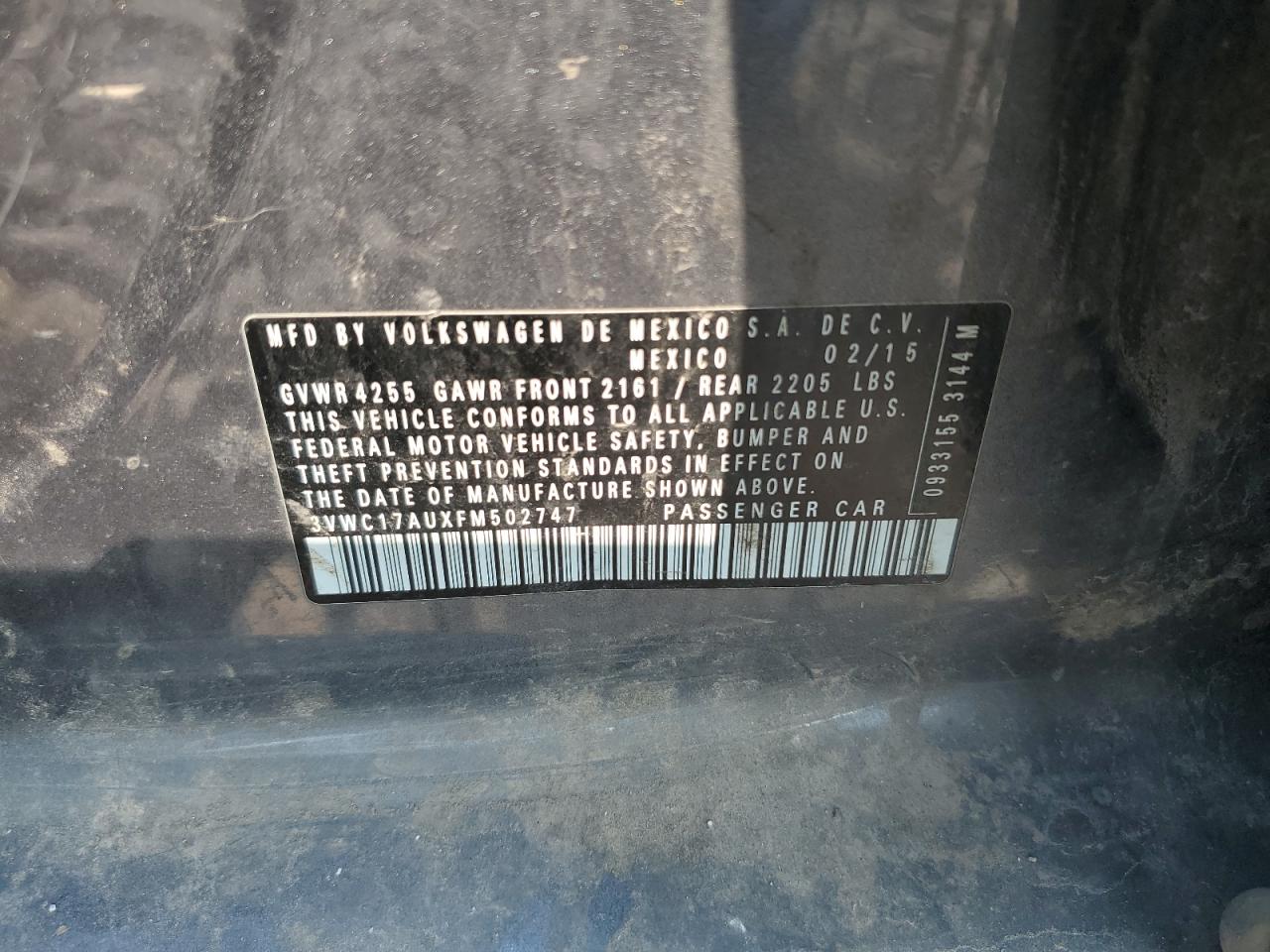 2015 Volkswagen Golf VIN 3VWC17AUXFM502747 Copart auction photo, front end damage thumbnail 12