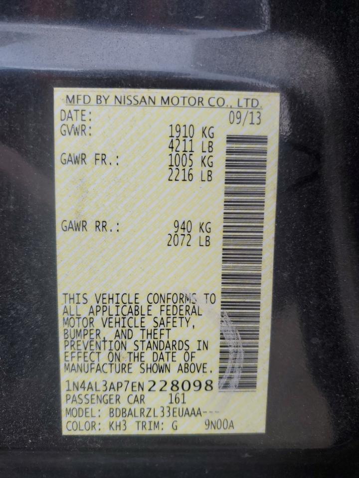 2014 Nissan Altima VIN 1N4AL3AP7EN228098 Copart auction photo, hail / front end damage thumbnail 12
