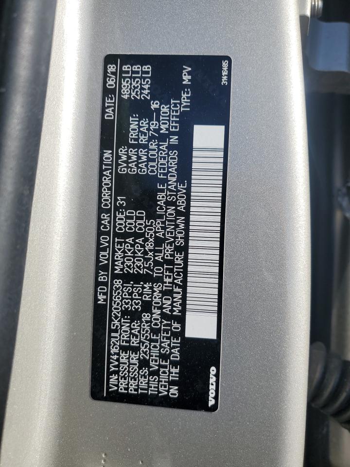 2019 Volvo XC40 VIN YV4162UL5K2056538 Copart auction photo, all over damage thumbnail 13