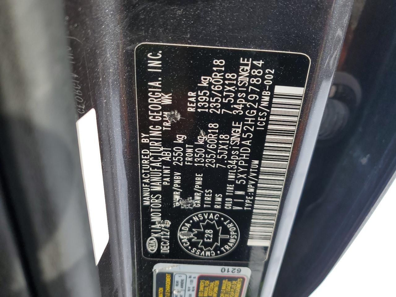 2017 KIA Sorento VIN 5XYPHDA52HG297884 Copart auction photo, front end damage thumbnail 13