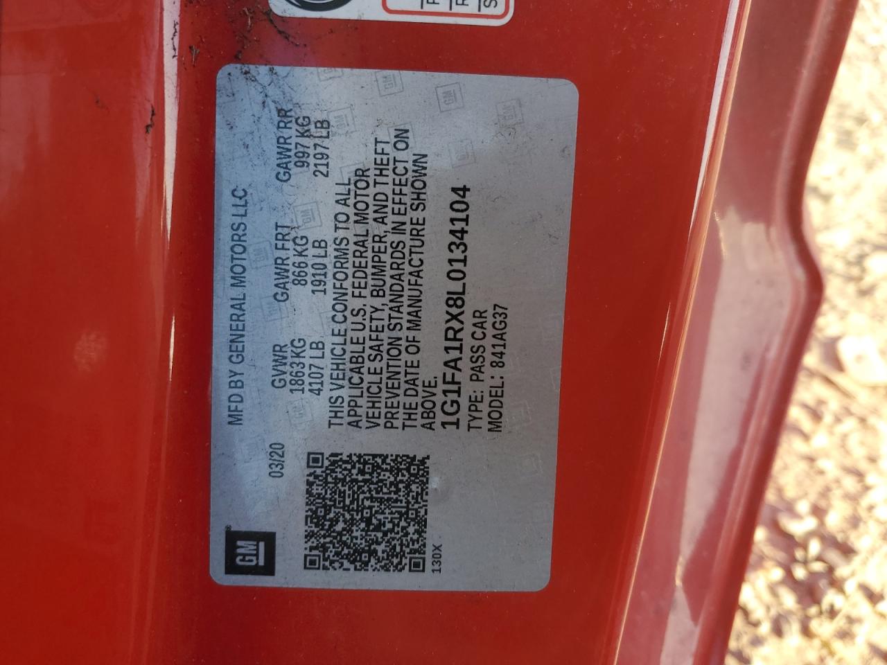 2020 Chevrolet Camaro VIN 1G1FA1RX8L0134104 Copart auction photo, rear end damage thumbnail 12