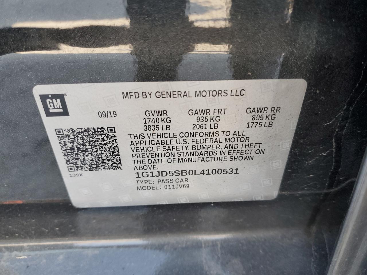 2020 Chevrolet Sonic VIN 1G1JD5SB0L4100531 Copart auction photo, rear end / minor dent/scratches damage thumbnail 13