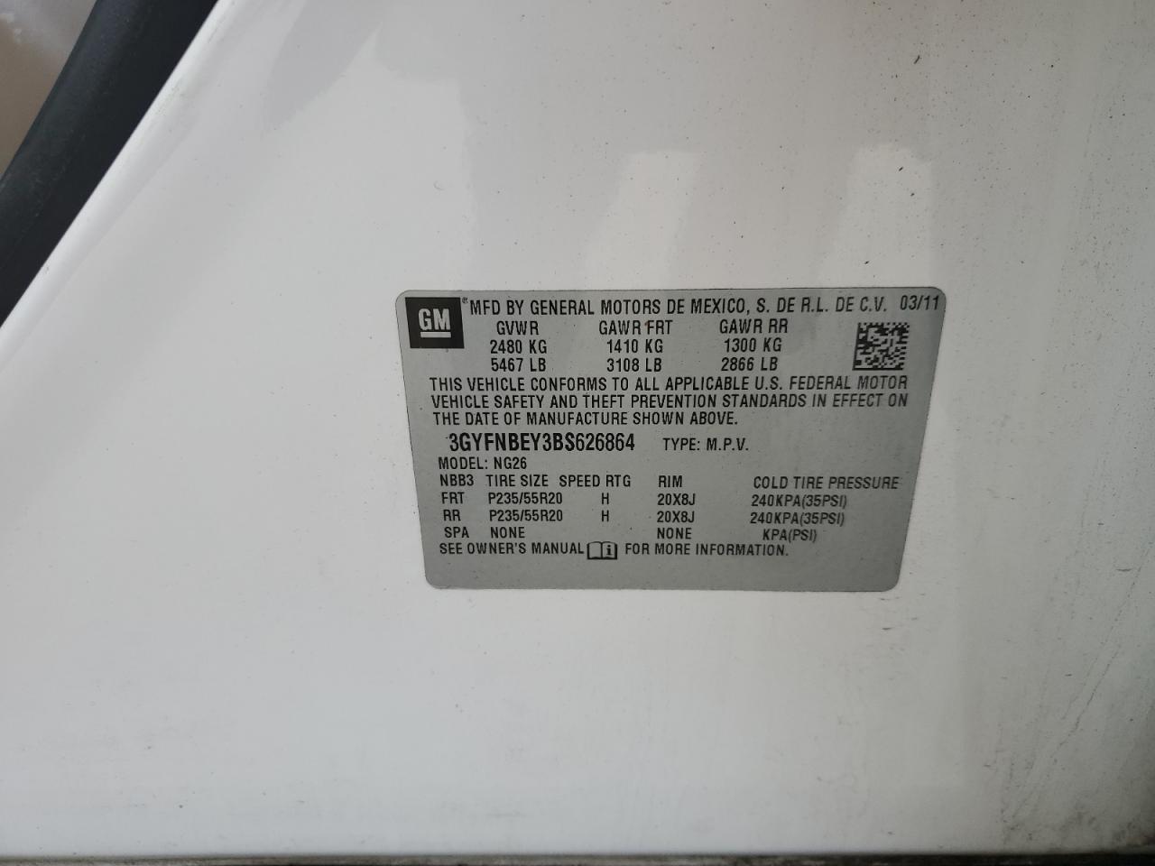 2011 Cadillac SRX VIN 3GYFNBEY3BS626864 Copart auction photo, front end damage thumbnail 13