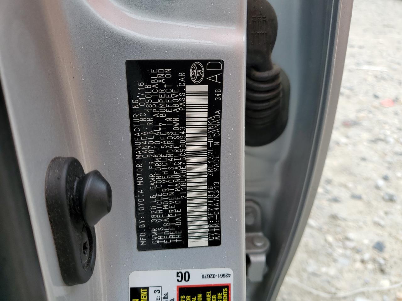 2016 Toyota Corolla VIN 2T1BURHE7GC590943 Copart auction photo, rear end / minor dent/scratches damage thumbnail 12