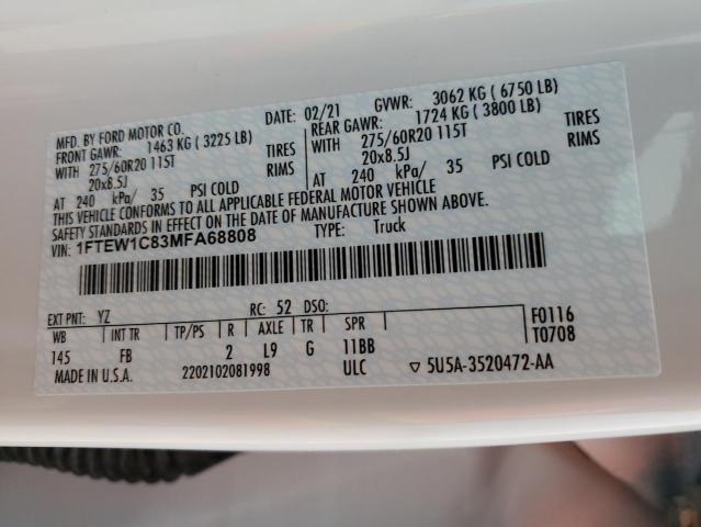 2021 Ford F-150 VIN 1FTEW1C83MFA68808 Copart auction photo, water/flood damage thumbnail 13