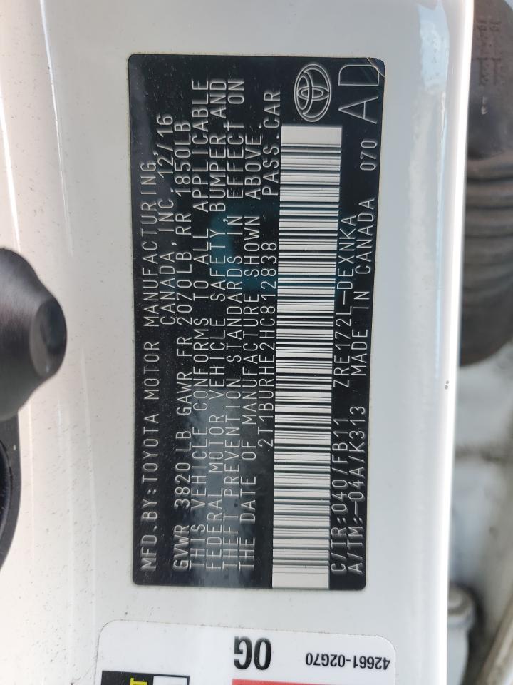 2017 Toyota Corolla VIN 2T1BURHE2HC812838 Copart auction photo, front end damage thumbnail 12