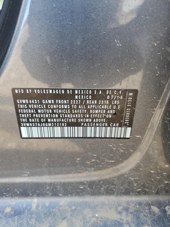 2016 Volkswagen Jetta VIN 3VW637AJ8GM212182 Copart auction photo, front end / side damage thumbnail 14