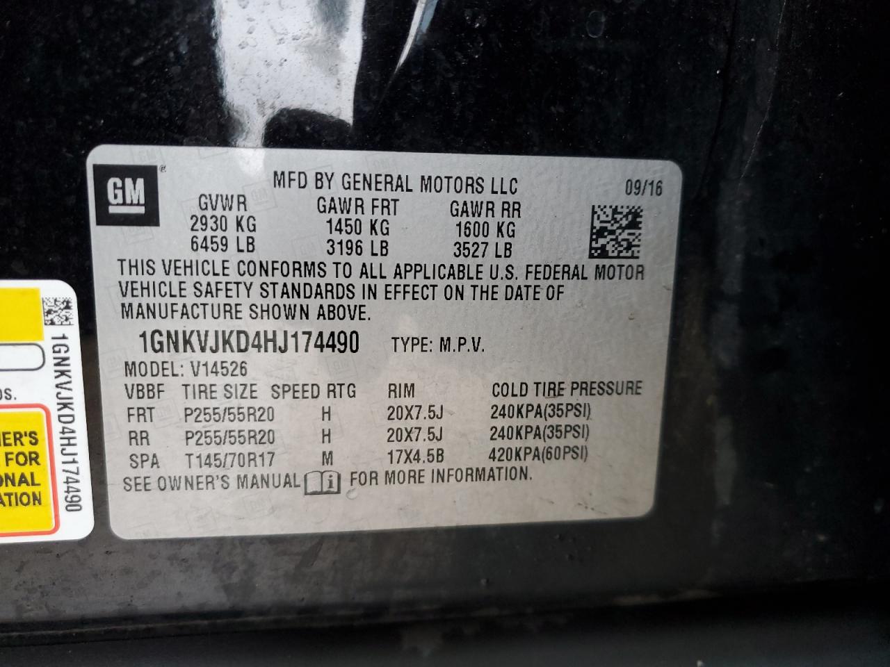 2017 Chevrolet Traverse VIN 1GNKVJKD4HJ174490 Copart auction photo, front end damage thumbnail 13