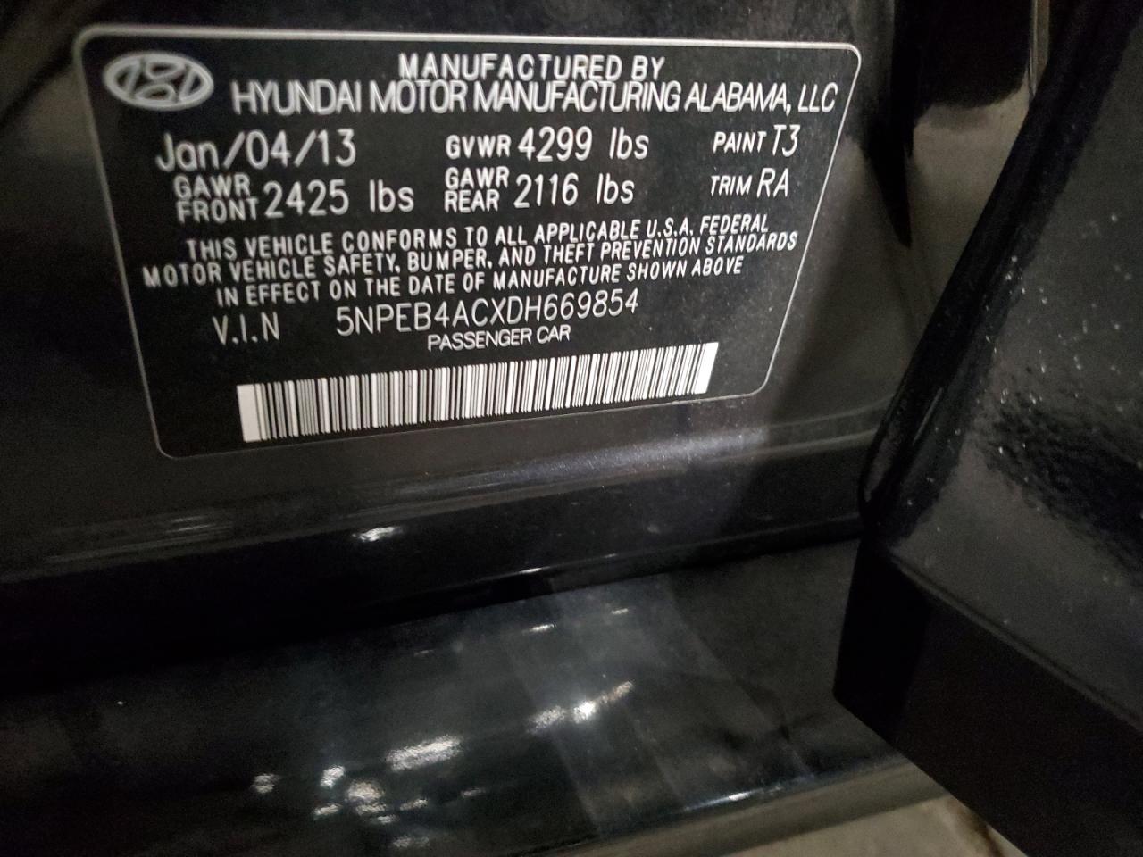 2013 Hyundai Sonata VIN 5NPEB4ACXDH669854 Copart auction photo, rear end / minor dent/scratches damage thumbnail 12