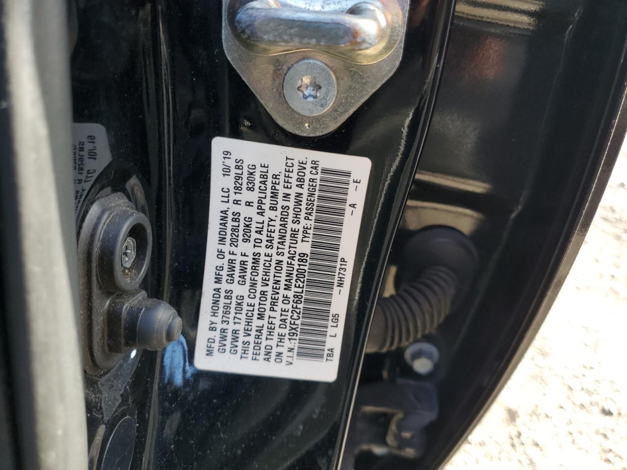 2020 Honda Civic VIN 19XFC2F68LE200189 Copart auction photo, front end damage thumbnail 12