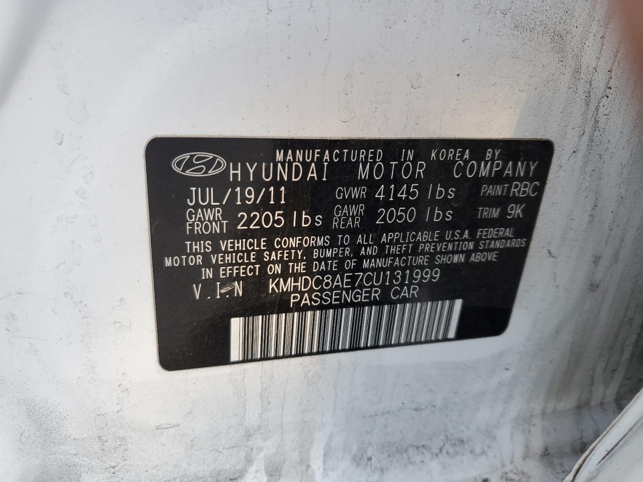 2012 Hyundai Elantra VIN KMHDC8AE7CU131999 Copart auction photo, front end damage thumbnail 12