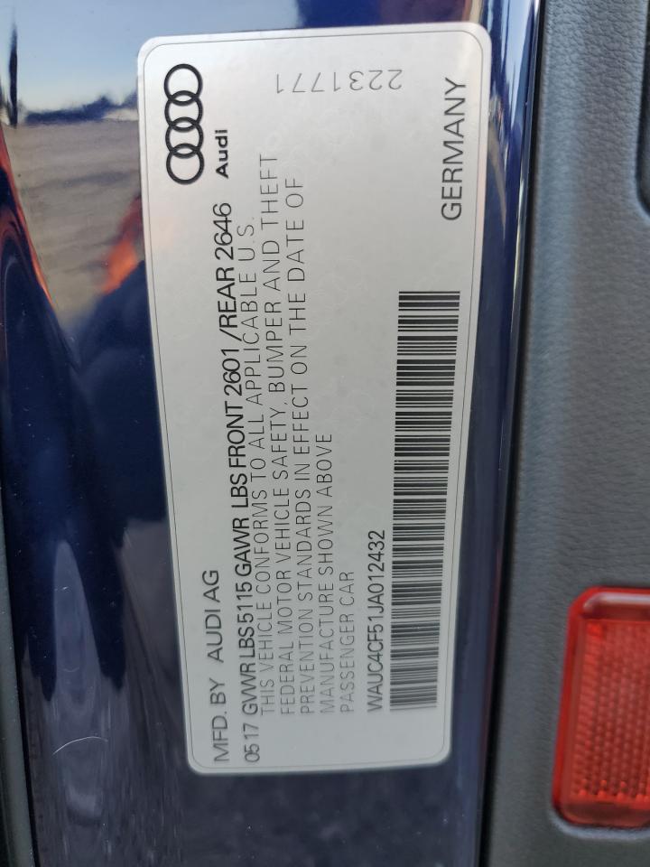 2018 Audi RS5 VIN WAUC4CF51JA012432 Copart auction photo, front end / undercarriage damage thumbnail 12
