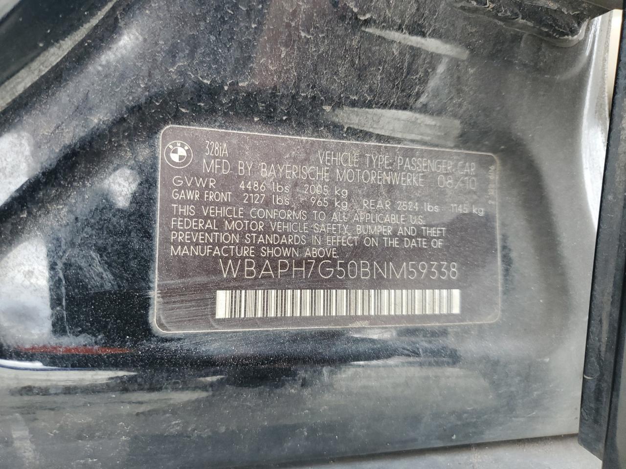 2011 BMW 3er VIN WBAPH7G50BNM59338 Copart auction photo, minor dent/scratches damage thumbnail 12