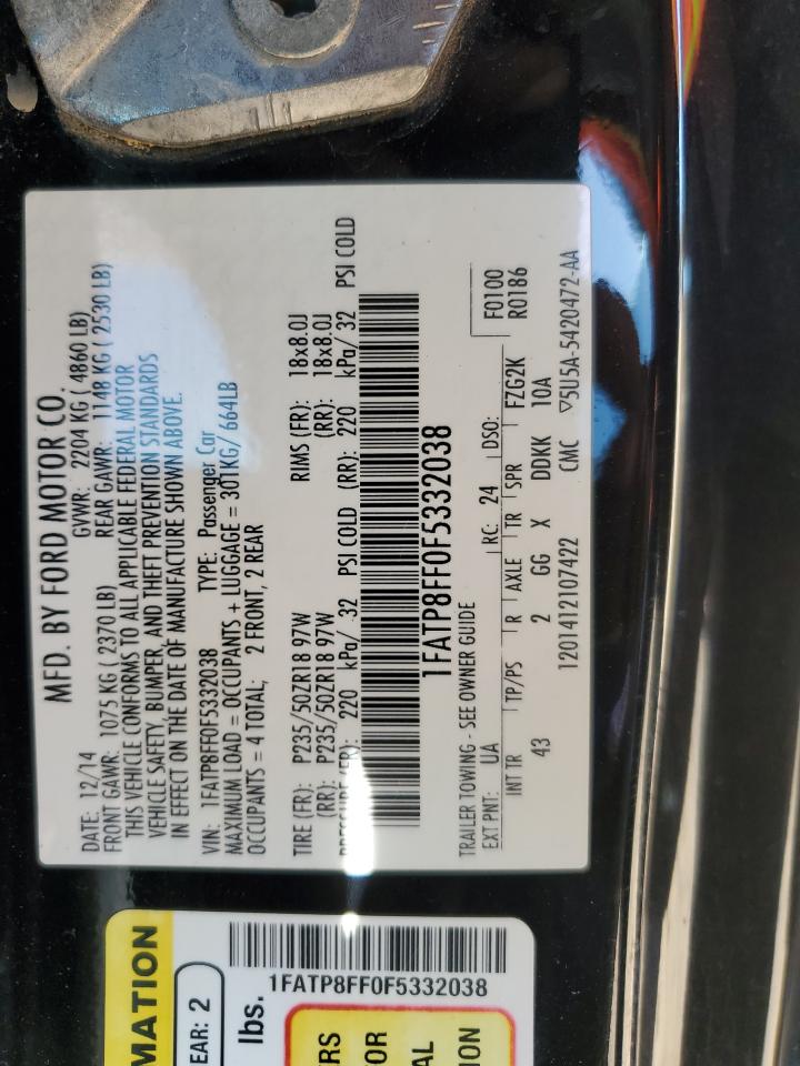 2015 Ford Mustang VIN 1FATP8FF0F5332038 Copart auction photo, side damage thumbnail 12