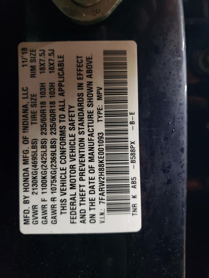 2019 Honda CR-V VIN 7FARW2H88KE001093 Copart auction photo, rear end damage thumbnail 12