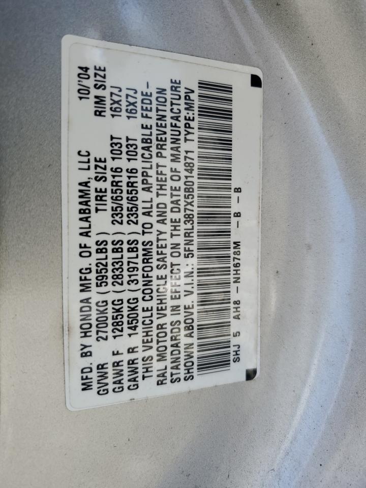 2005 Honda Odyssey VIN 5FNRL387X5B014871 Copart auction photo, front end damage thumbnail 15