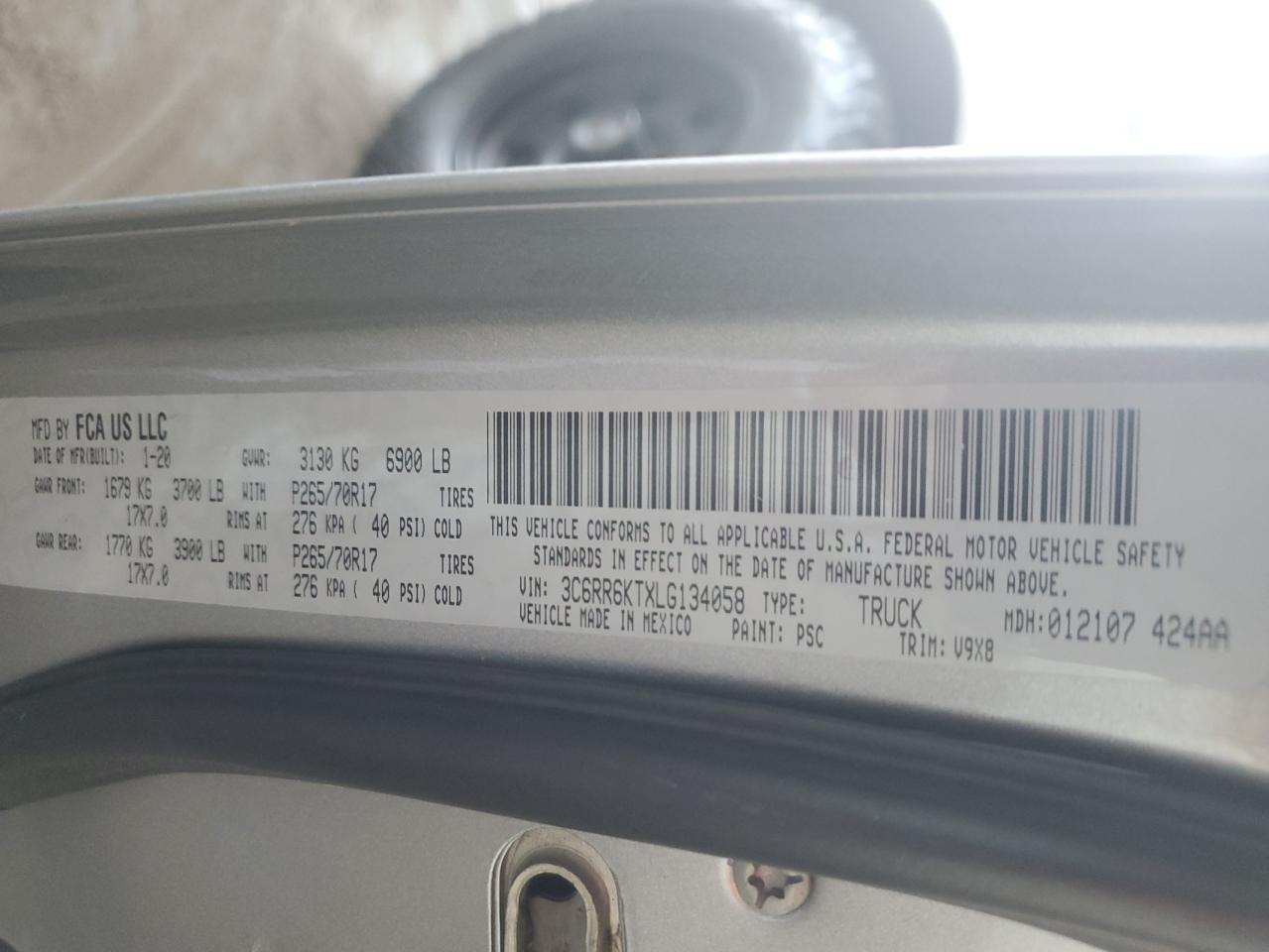 2020 RAM 1500 VIN 3C6RR6KTXLG134058 Copart auction photo, side damage thumbnail 13