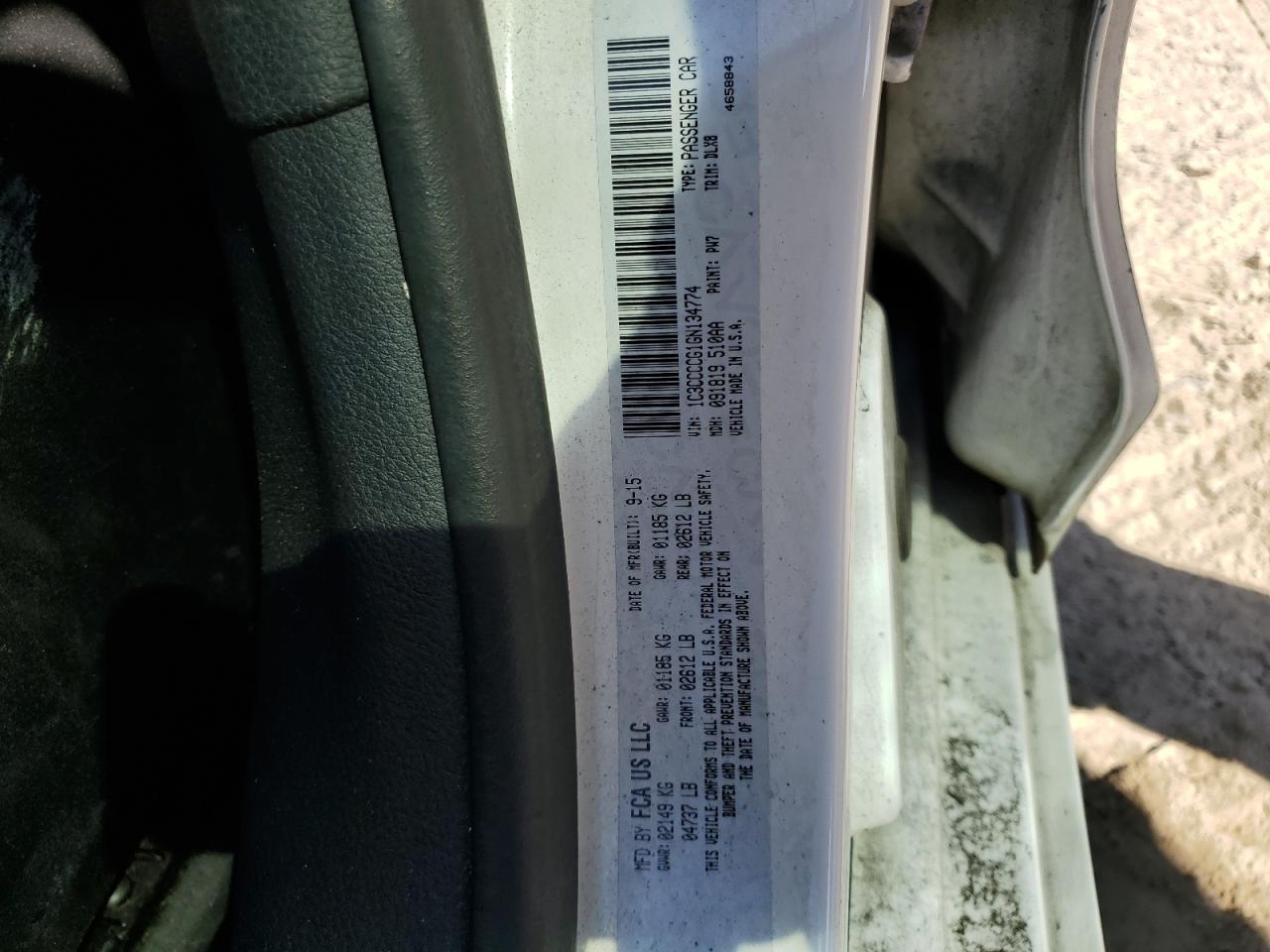 2016 Chrysler 200 VIN 1C3CCCCG1GN134774 Copart auction photo, front end damage thumbnail 12