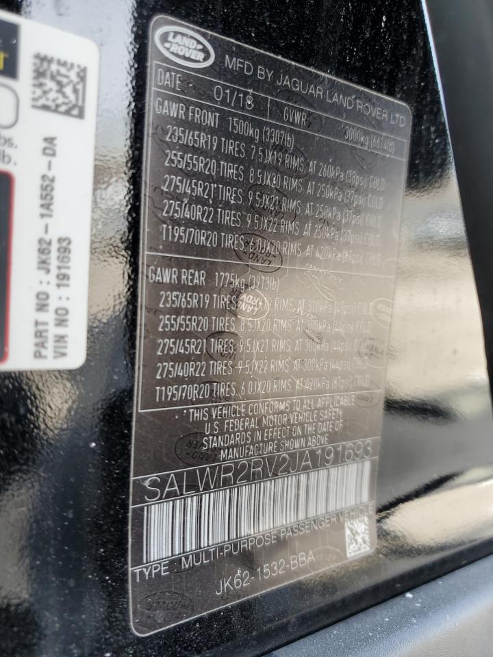 2018 Land Rover Range Rover VIN SALWR2RV2JA191693 Copart auction photo, front end damage thumbnail 15