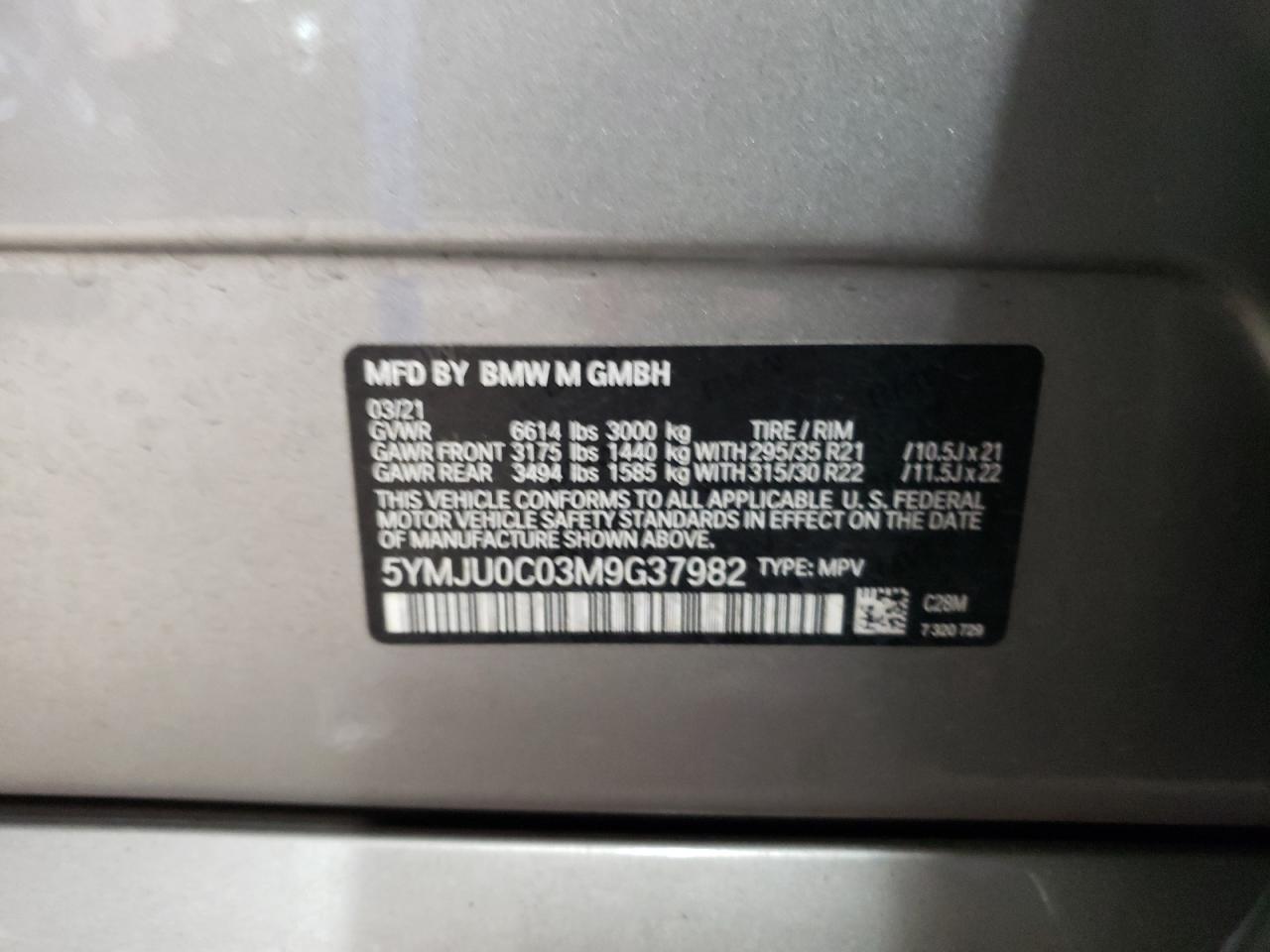 2021 BMW X5 VIN 5YMJU0C03M9G37982 Copart auction photo, rear end damage thumbnail 13