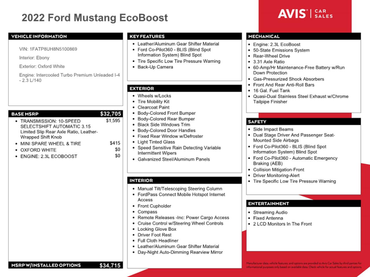 2022 Ford Mustang VIN 1FATP8UH8N5100869 Copart auction photo, front end / rear end damage thumbnail 12