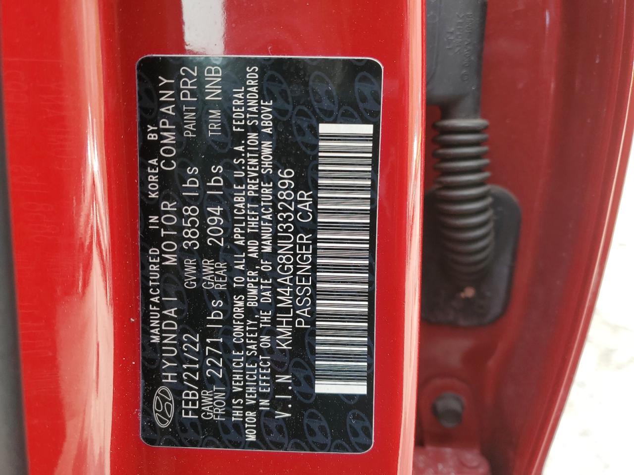 2022 Hyundai Elantra VIN KMHLM4AG8NU332896 Copart auction photo, front end / rear end damage thumbnail 13