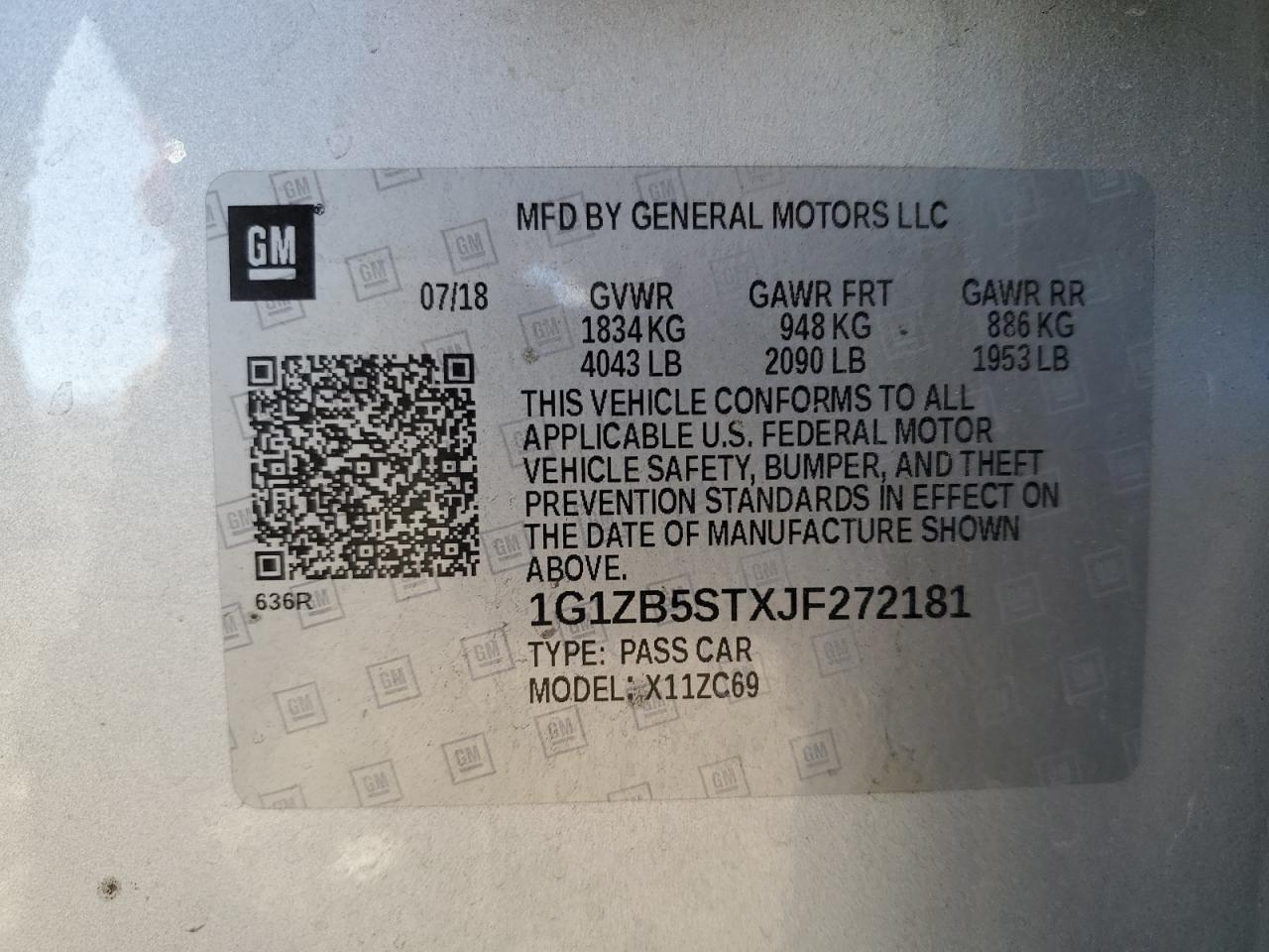 2018 Chevrolet Malibu VIN 1G1ZB5STXJF272181 Copart auction photo, all over damage thumbnail 15